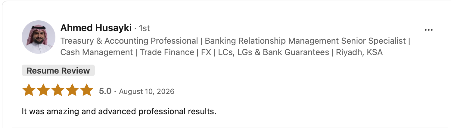 Resume review from Ahmed Husayki