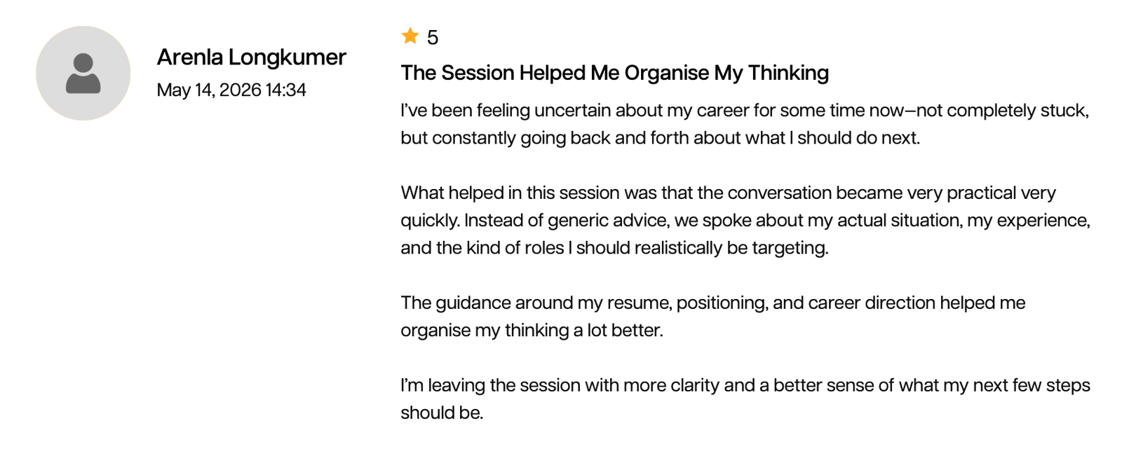 Career coaching review from Arenla Longkumer