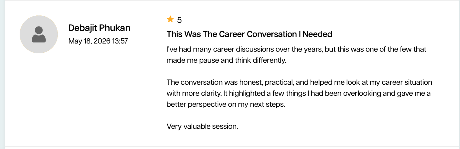 Career coaching review from Debajit Phukan
