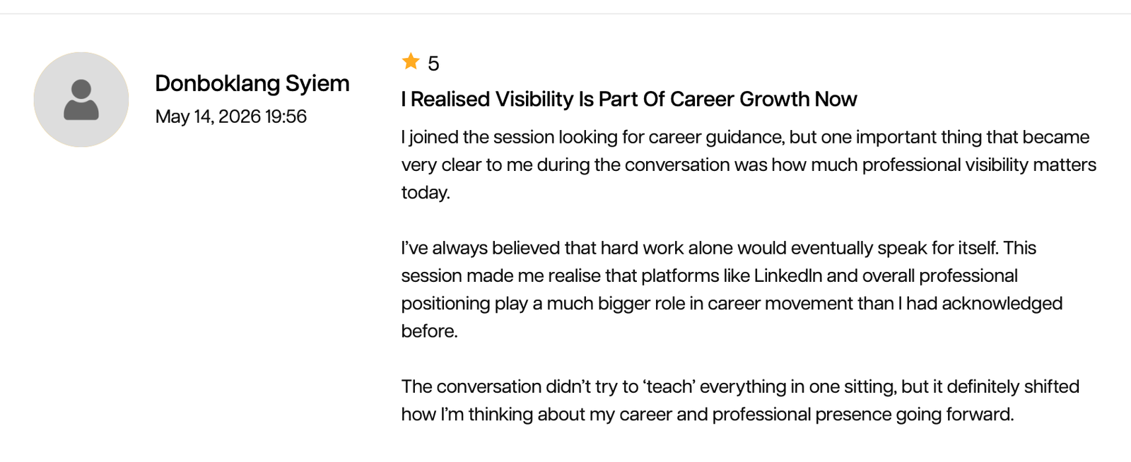 Career coaching review from Donboklang Syiem