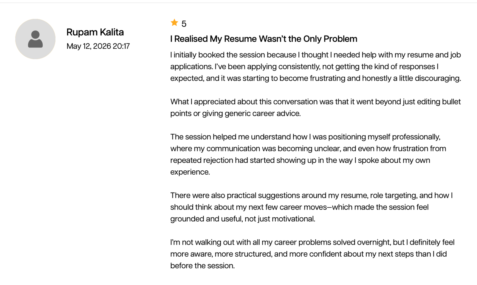 Career coaching review from Rupam Kalita