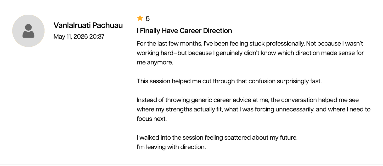 Career coaching review from Vanlalruati Pachuau