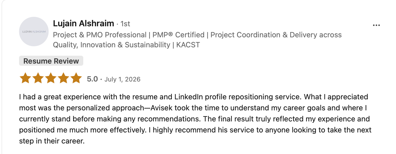 Resume and LinkedIn profile repositioning review from Lujain Alshraim